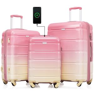 Ensemble 3 valises 20po USB rose roulettes