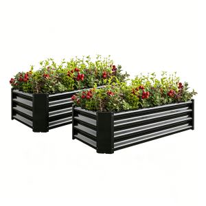 Jardinière surélevée métal 4x2x1 pi noir 2 pcs