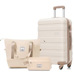 Ensemble bagages 3 pièces, valise 24", ivoire/doré