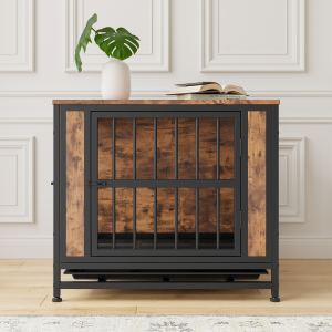 Cage chien meuble bois 27,48po, 2 portes coulissantes, cadre fer épais