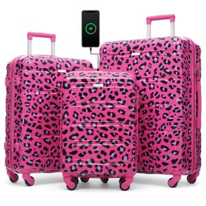 Ensemble 3 valises 20" USB coque ABS+PC motif léopard