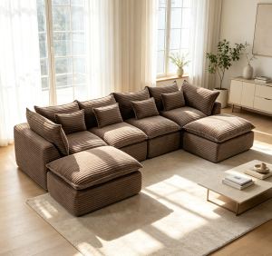 Causeuse nuage 129.8po modulaire 4 places 2 pouf corduroy