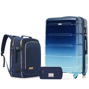 Ensemble 3 bagages, valise 24po TSA, sac voyage, navy