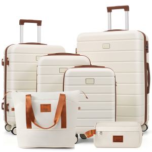 Ensemble bagages 6pcs TSA, 16-28po, ivoire/brun