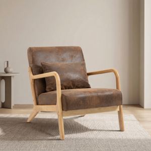 Fauteuil accent mid-century moderne avec cadre bois rembourré
