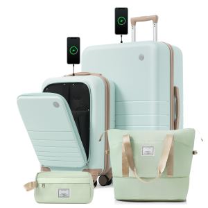 Ensemble 4 valises USB 20po/28po + sac TSA gris-vert