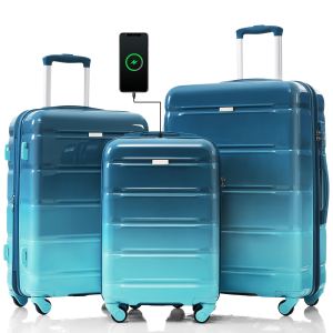Ensemble valises 3, 20", USB, certifié cabine, bleu