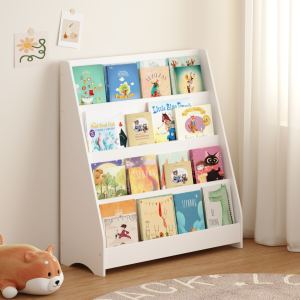 Bibliothèque enfants 4 étages MDF blanc rangement jouets