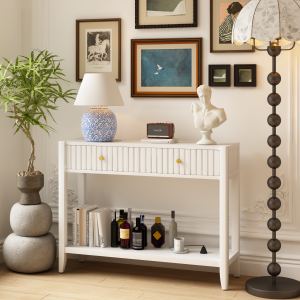 Table console 29.53" tiroirs, table d'appoint bois blanc rangement