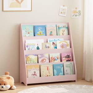 Bibliothèque 4 étages enfants rose MDF