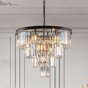 Lustre cristal 4 étages noir 24" salle à manger