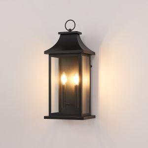 Applique murale extérieure 2 lumières 22,2 po, noir moderne, étanche