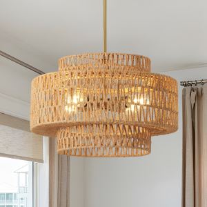 Lustre rotin boho 17.7po 4-lumières suspension salle manger
