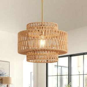 Luminaire rotin boho 12,6po 1 lumière rustique