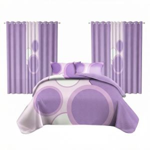 Ensemble literie 9 pcs lilas géométrique rideau