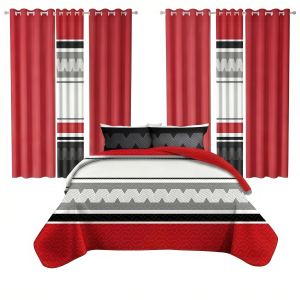 Ensemble literie 9 pcs rouge noir géométrique rideau