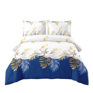 Ensemble couette 3 pièces motif tropical bleu or fermeture