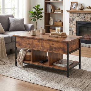 Table basse relevable compartiment caché rétro