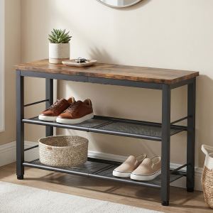 Banc chaussures bois 3 étages, structure métal, style industriel
