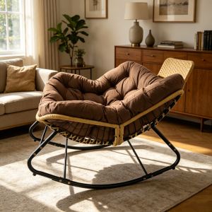 Chaise papasan 39,37 po, rotin tressé, coussin épais, brun
