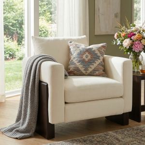 Chaise accent moderne cuir-bois, beige