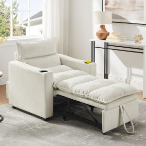 Causeuse convertible 3-en-1 velours beige
