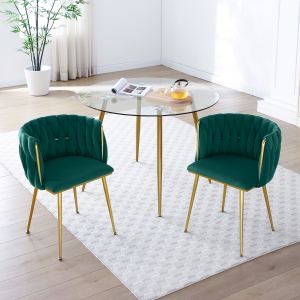 Ensemble 2 chaises salle à manger velours, pieds métal doré