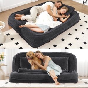 Lit chien/humain 2 places noir chenille - Position ajustable