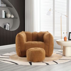 Fauteuil sac fève mousse résiliente gris carré tabouret