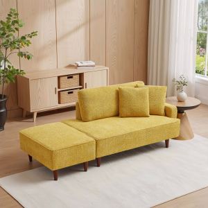 Méridienne intérieure tissu bouclé, ottomane, 2 coussins