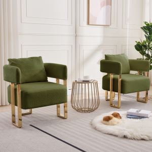 Chaise décorative TS métal doré, velours teddy 2 pc vert