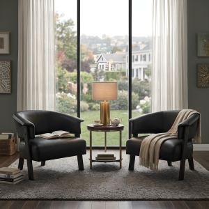 Fauteuils accent ailes cuir synthétique, ensemble de 2, noir