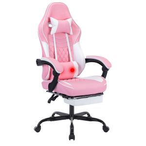 Chaises de jeu ergonomiques avec support lombaire massage et repose-pieds, rose/blanc