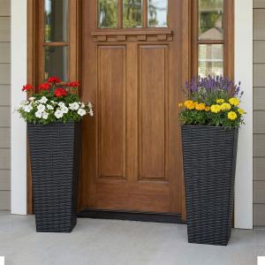 Pots plantes résine 2 pcs drainage amovible noir