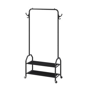 Portant vêtements 2 étagères roulettes noir chambre