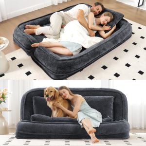 Lit chien/humain 2 places gris foncé chenille - Ajustable