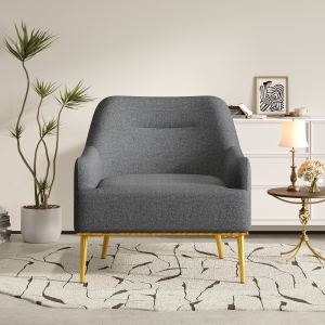 Fauteuil accent moderne tissu dossier incurvé pieds or gris foncé