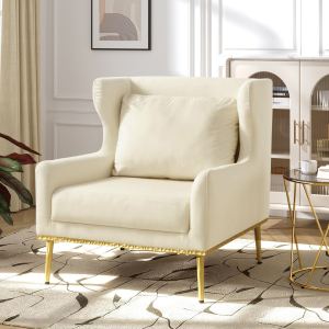 Fauteuil velours moderne accent lecture beige