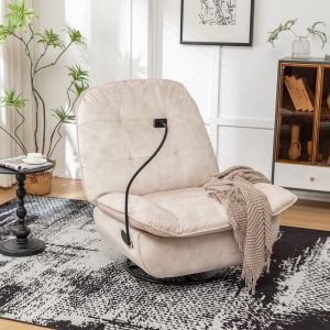 Fauteuil inclinable ivoire, chaise lecture velours, or, pivotant