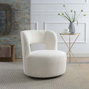 Chaise tonneau pivotante tissu teddy crème