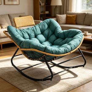 Chaise oeuf Papasan 39,37po, rotin tressé, coussin épais, vert