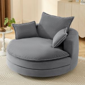 360° Swivel Sofa Chair Accent Barrel Chair 57.5"  Swivel Round Chair with Dual-layer Cushion Design and 3 Removable Pillows for Living Room, Bedroom, Office and Hotel, Grey