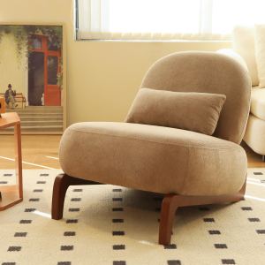 Chaise accentuelle bois jambes, tissu doux, chameau