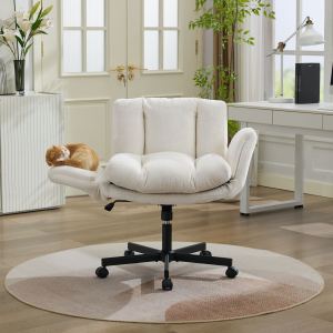 Chaise bureau chenille pivotante accoudoir SW5028BG crème