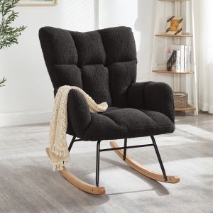 Fauteuil bascule teddy gris, cadre métal, capitonné
