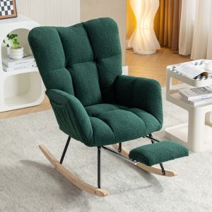 067-Fauteuil berçant Teddy tissu, repose-pied ajustable, vert