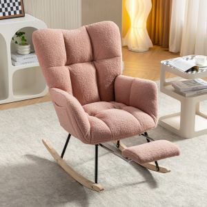 067-Teddy Chaise berçante tissu rose avec repose-pieds ajustable