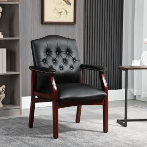 Chaise réception cuir noir, dossier mi-hauteur ergonomique