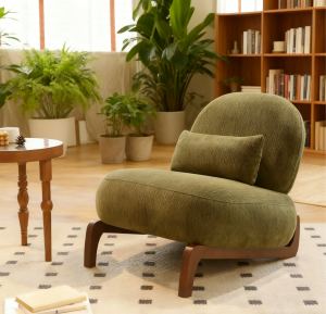 Fauteuil accent velours bois jambes, vert