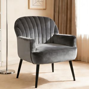 Fauteuil accent velours gris moderne pieds métal salon chambre